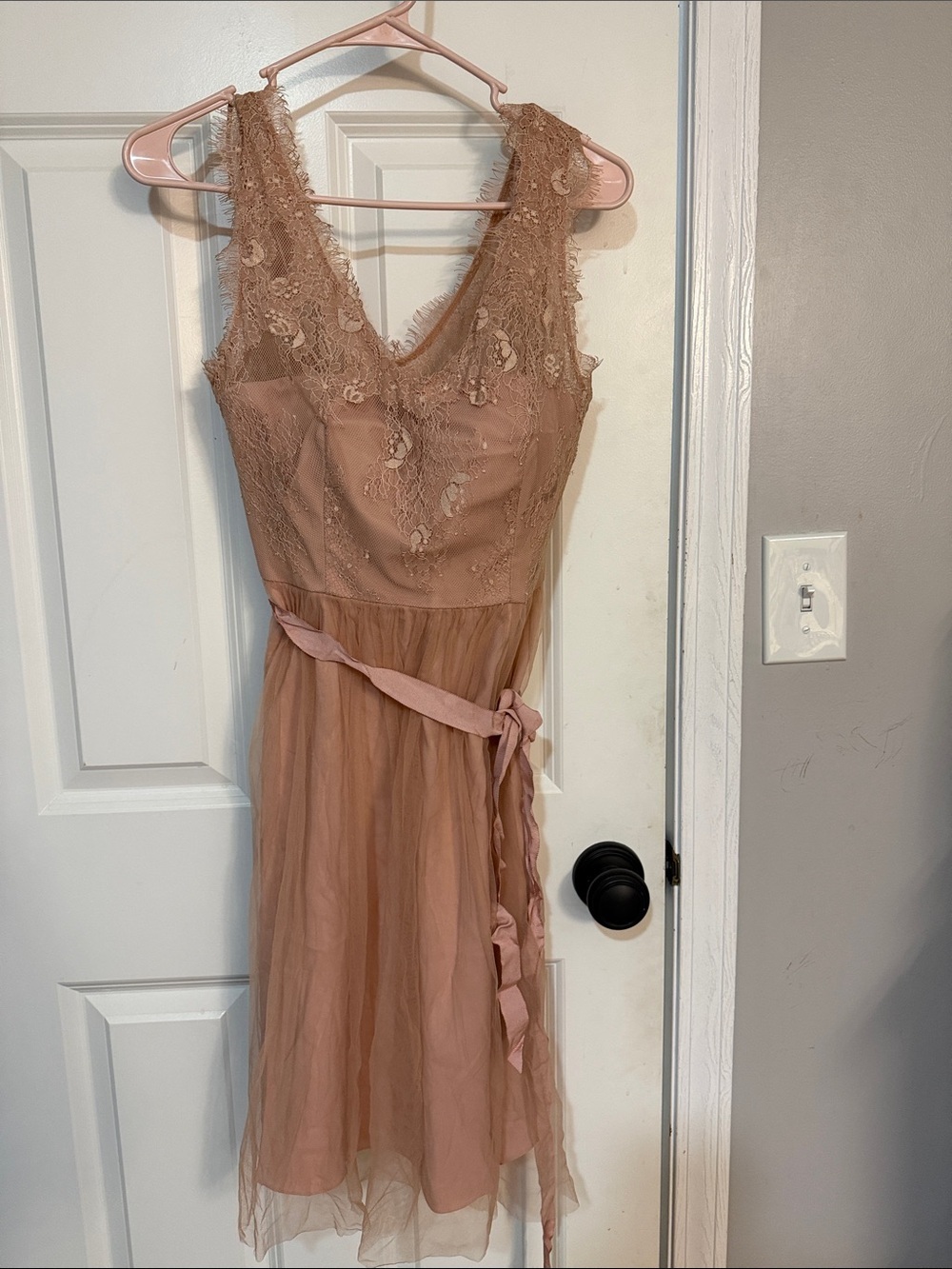 Hitherto by Anthropologie Blush Eyelash Lace Tulle Dress Size 4